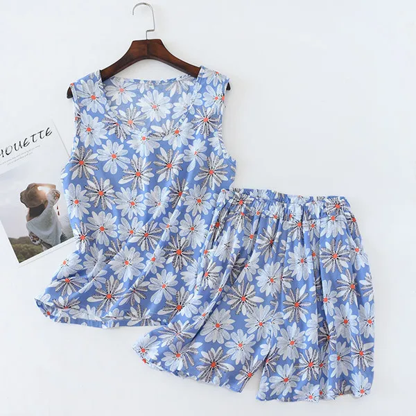 

Sleeping Wear Set For Women Clothes Home Pyjamas Summer 2019 Sleeveless Pajama Cotton Sexy Pijama Femme Sleepwear Sets Fdfklak