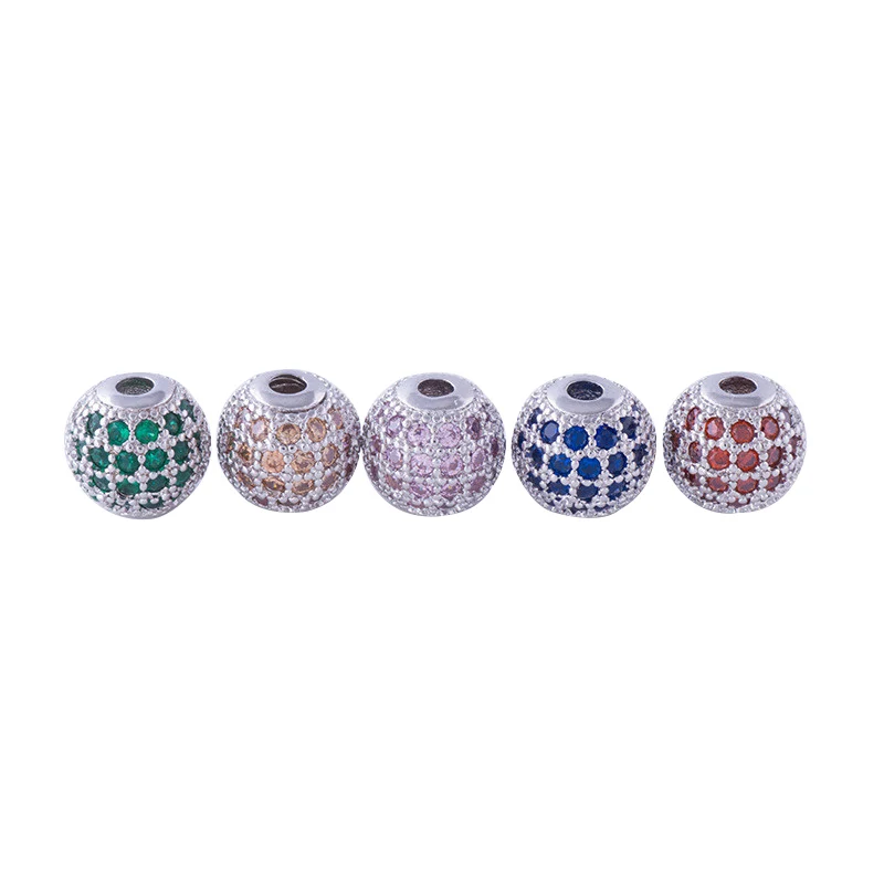 

Micro Pave Zircon Silver Plating Colorful Zircon 8MM Beads For DIY Jewelry Making Bracelet Fashion Brass Jewelry Finding CHF137