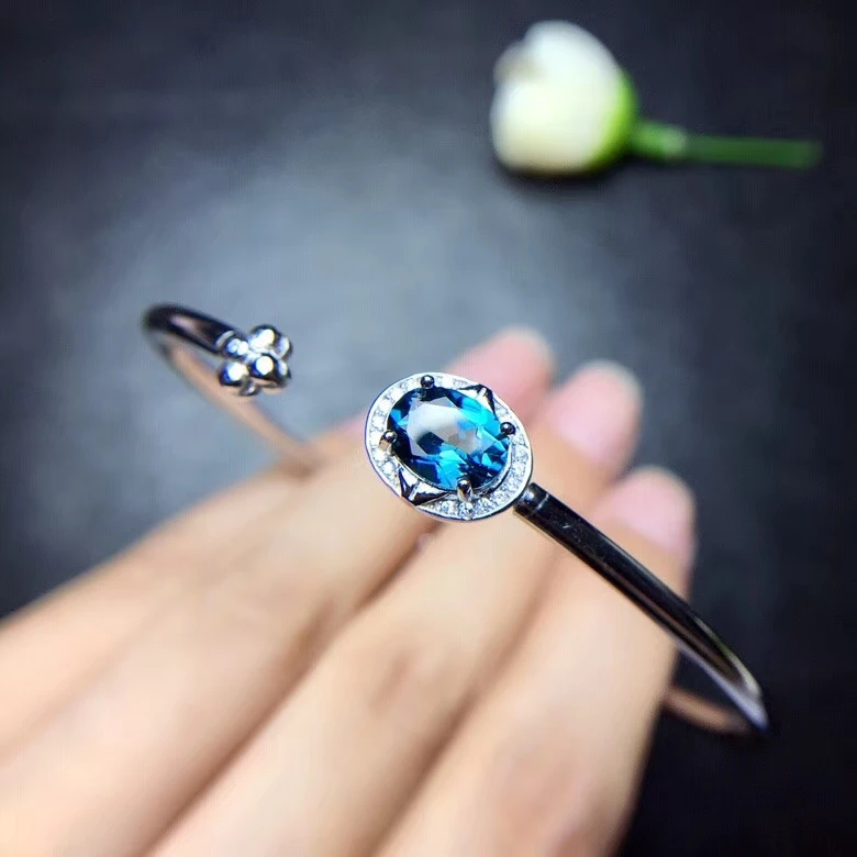 

natural blue topaz gem bangles natural red gemstone Bracelet S925 silver Opening Flower Fashion girl office gift party jewelery