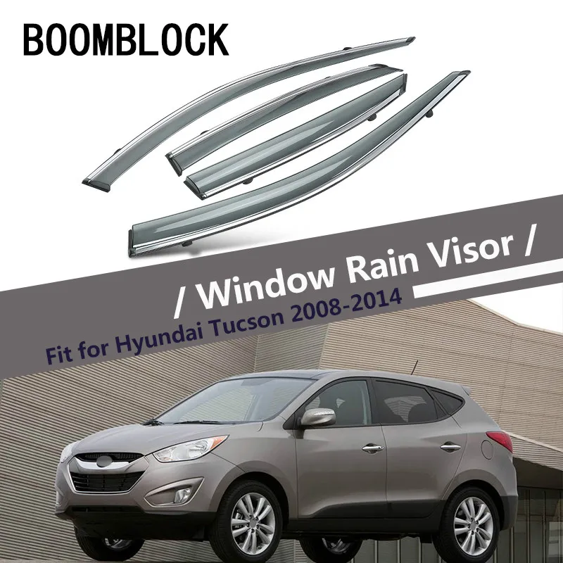 

BOOMBLOCK 4pc Car Covers Window Visor Sun Rain Wind Deflector Awning ABS For Hyundai Tucson 2008 2009 2010 2011 2012 2013 2014