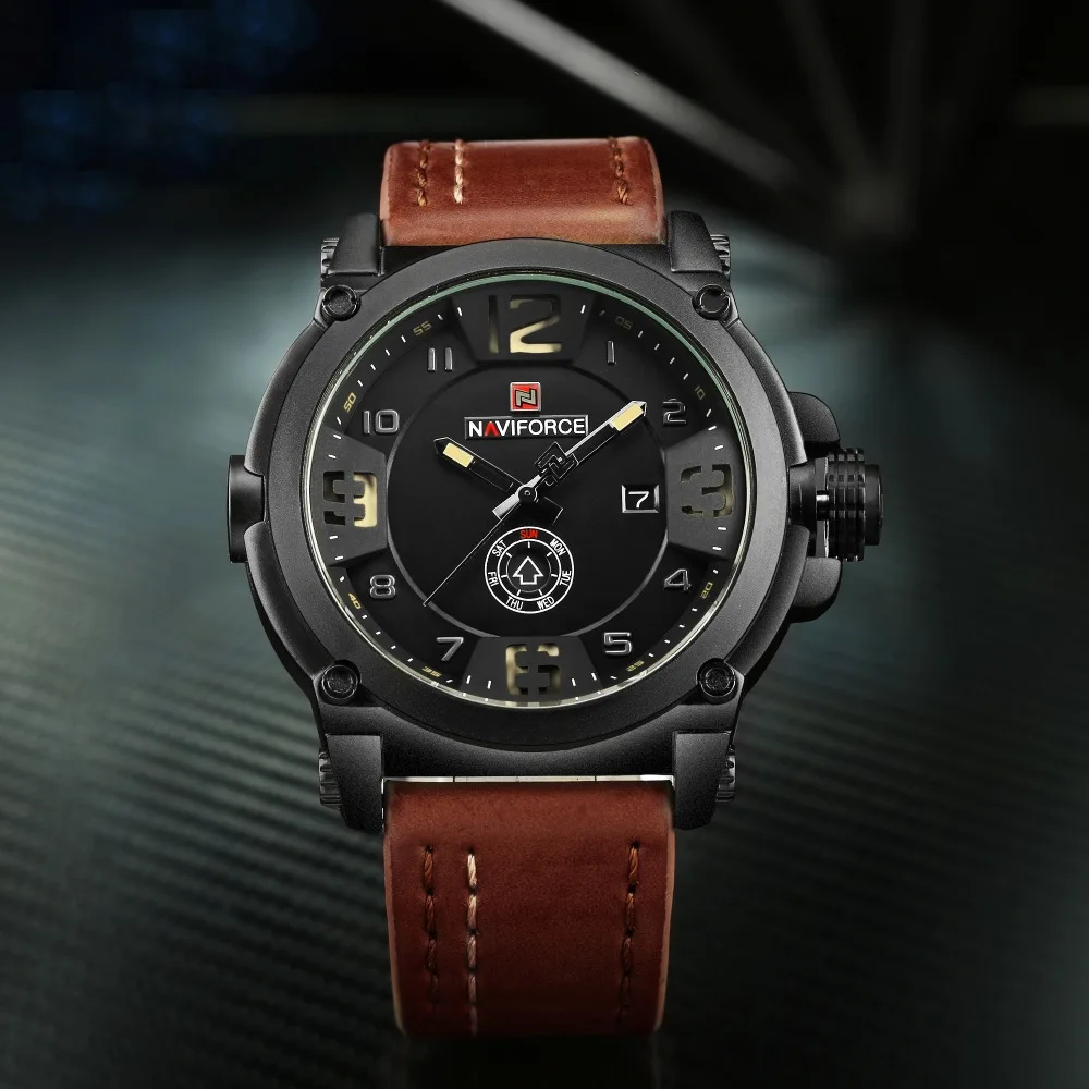 NAVIFORCE 9099 мужские часы Топ бренд класса люкс спортивные кварцевые часы с кожаным ремешком Мужские Водонепроницаемые наручные часы Relogio Masculino