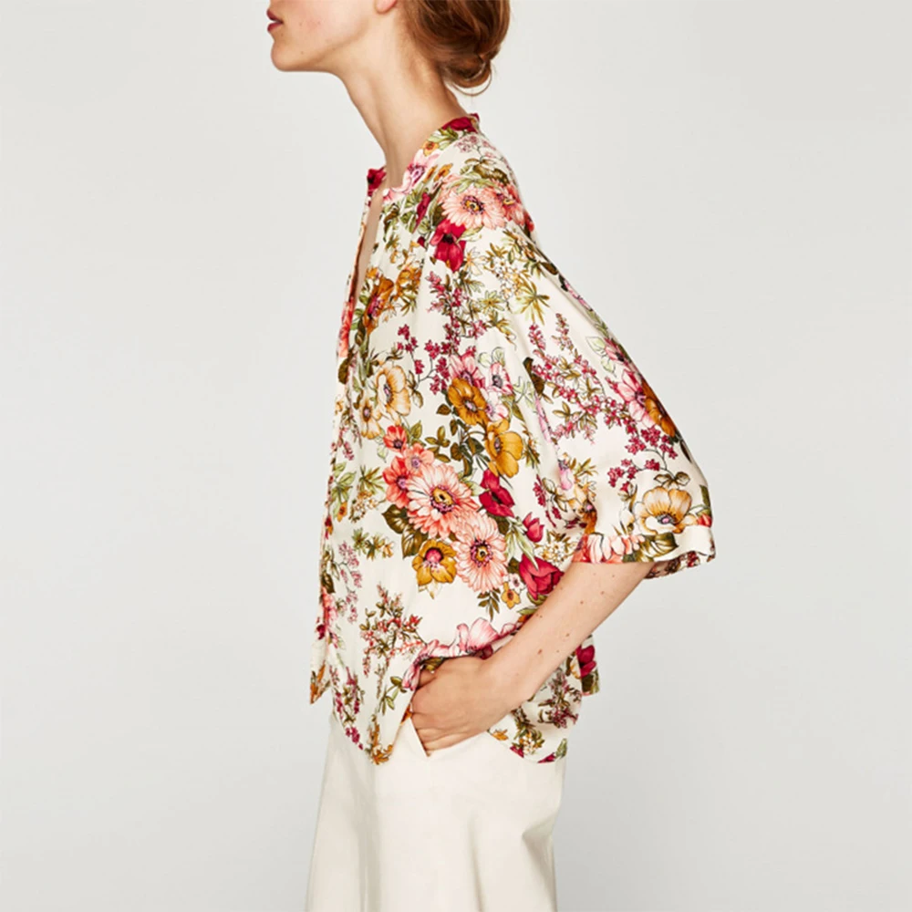 Фото TC Women Floral Printed Blouses V-neck Casual women 2017 Summer Shirts Feminino Blousas TC Women Floral Printed Blouses V-neck Casual women 2017 Summer Shirts Feminino Blousas