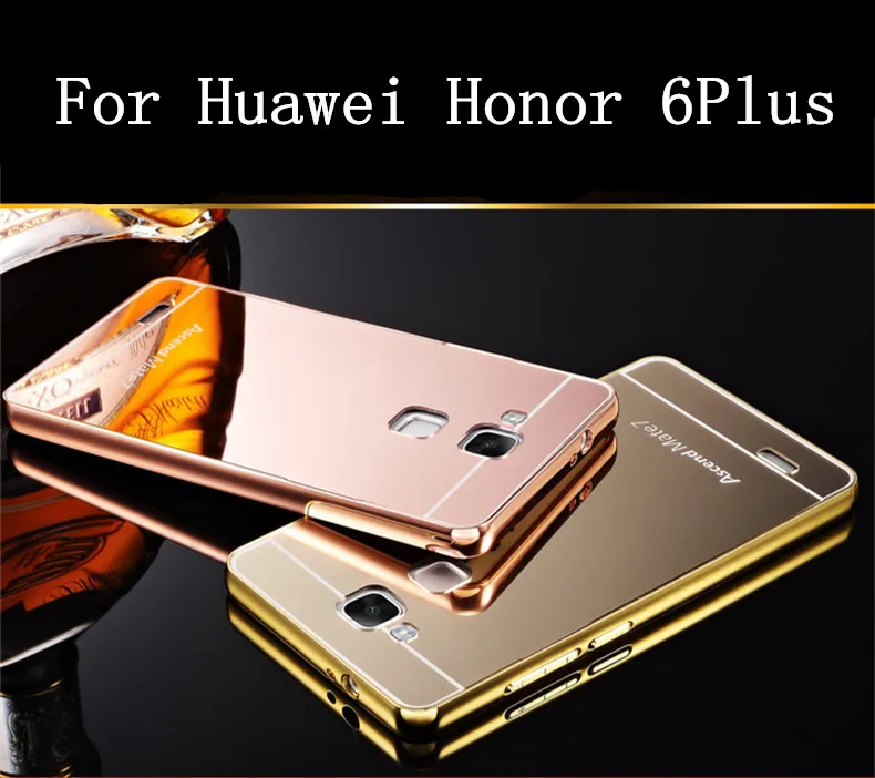 Чехол для huawei honor 6 Plus, чехол s, бампер с золотым покрытием, алюминиевая рамка+ зеркальная акриловая задняя крышка для huawei 6+ 6 Plus, чехол s