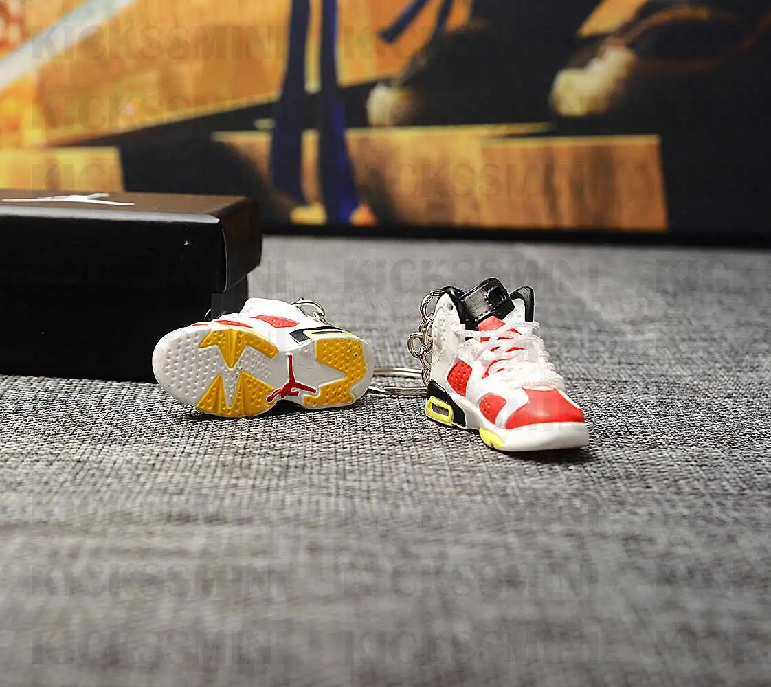 Дропшиппинг Air Jordan 6 Ретро Carmine GS кроссовки брелки 1/6 масштаб 3D мини-кроссовки JORDAN Брелок Кукла аксессуар