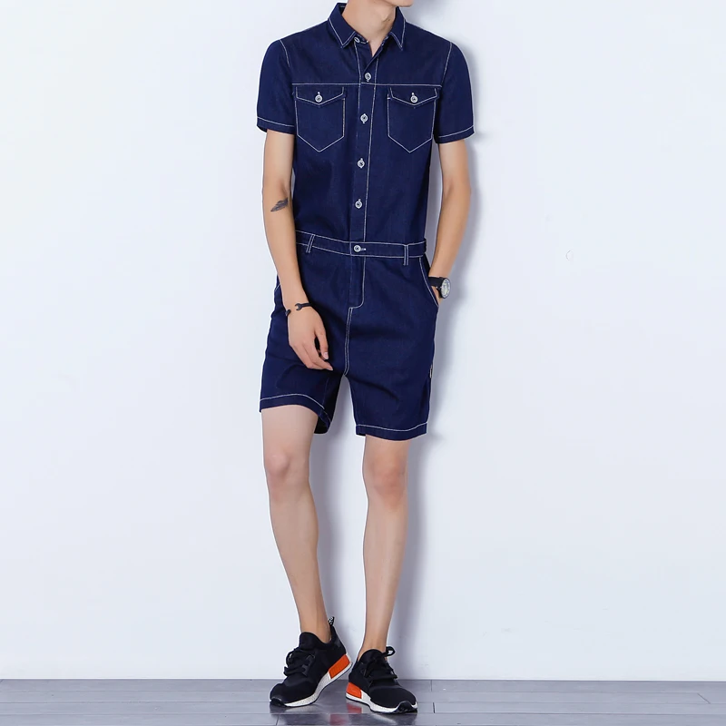 

Summer Men Denim Shorts Jumpsuits Rompers Harem Shorts Zipper Fashion Casual Jeans Playsuits Slim Fit One piece Coveralls 051801