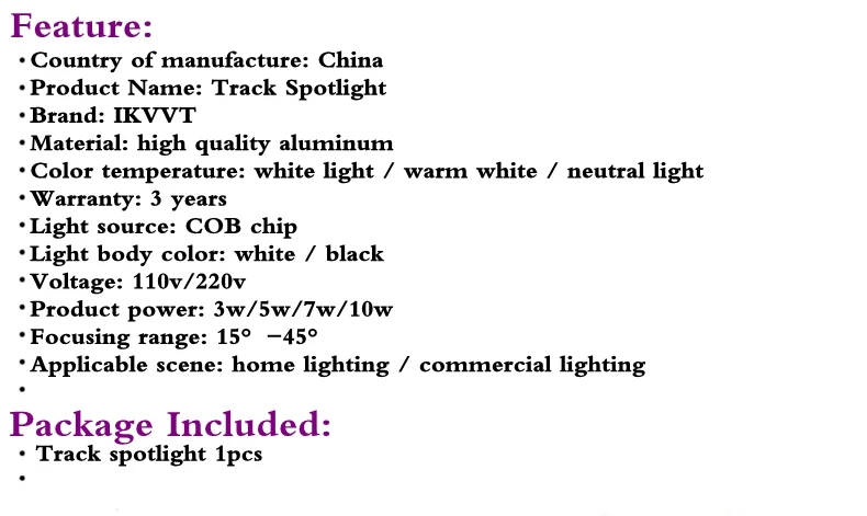 LED Track spotlights wall mounted long arm ceiling small spotlight 3w/5w/7w/10w mini focus track light