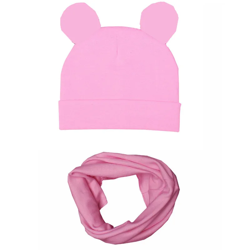pink Качественный хлопковый Детский набор из шапки и шарфа, детский шейный платок, детский шарф, воротник, шапка, комплект, реквизит для фотосессии - Цвет: pink