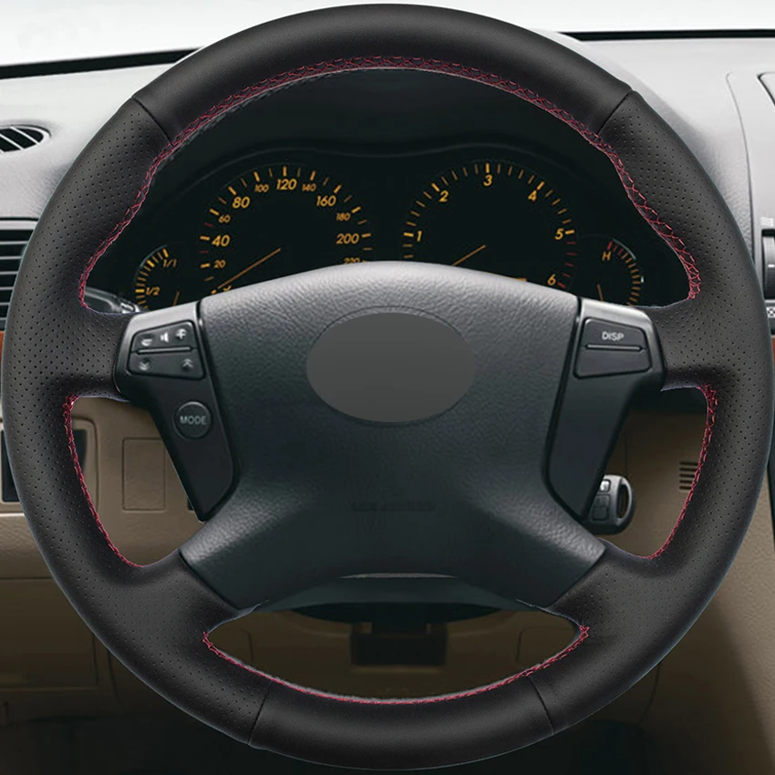 Черный кожаный DIY сшитый вручную чехол рулевого колеса автомобиля для Toyota Avensis 2003-2007