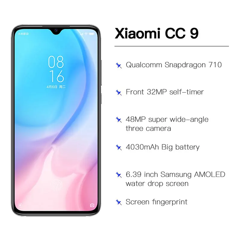 Глобальная ПЗУ Xiaomi Mi CC9 6 ГБ ОЗУ 128 Гб мобильный телефон Snapdragon 710 48MP Тройная камера 32