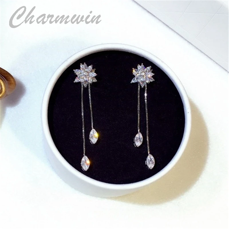 Charmwin новые длинные серьги с кубическим цирконием кисточками женские подвески