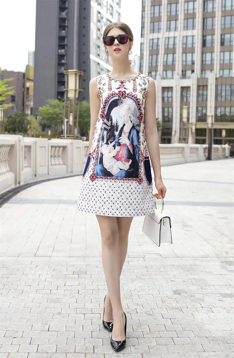 Женское подиумное платье повседневное мини-платье с о-вырезом без рукавов и