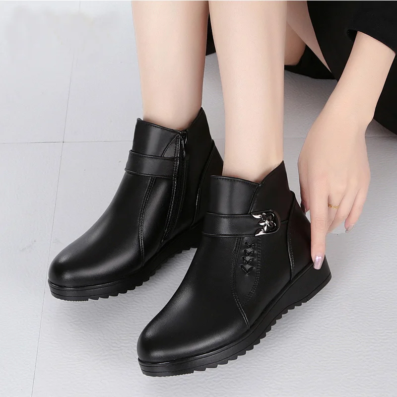 

TIMETANG Genuine leather Women's boots. 2021 winter thick wool ankle boots. elderly the large size 35-43 Warm shoes women.