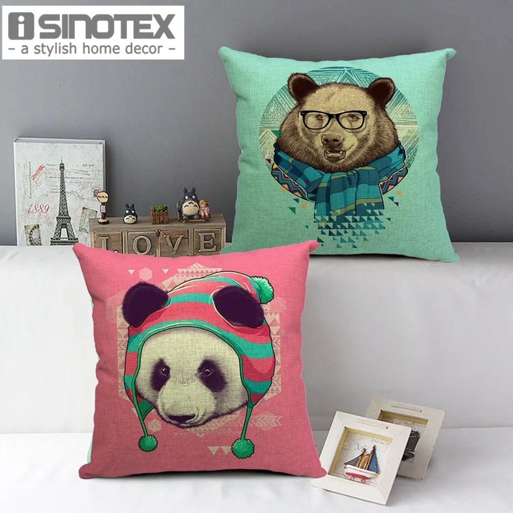 Льняная Подушка с рисунком панды 43x43 см/17x17 ''декорации Декор для дома Cojines