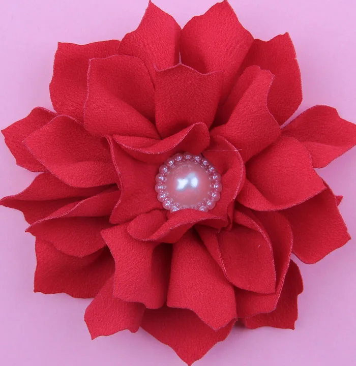 

(50pcs/lot)3.6" 13 Colors Chic Shiny Pearl Crystal Flowers For Hair Accessories Fabric Lotus Leaf Flower For Girls' Dress