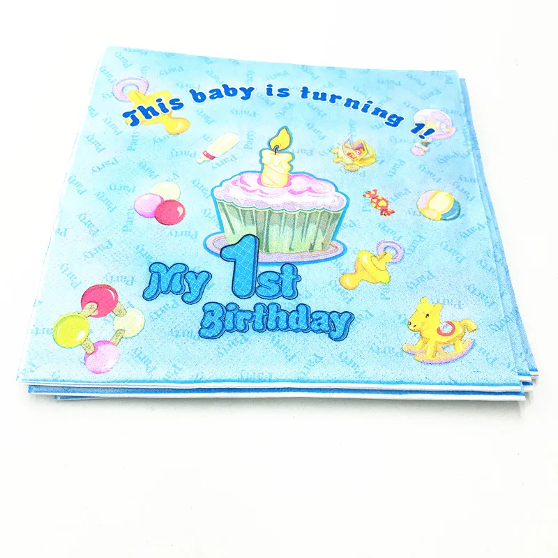 20pcs/lot boy's first birthday party decoration baby shower napkins kids 1st theme | Дом и сад