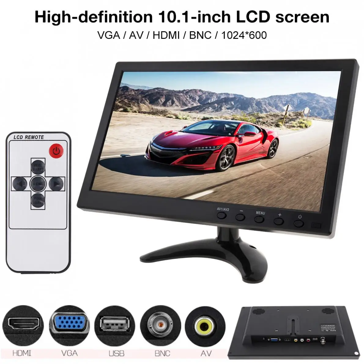 Автомобильный монитор 10 1 дюйма HD IPS TFT LCD мини ТВ компьютер 2 канала видео вход