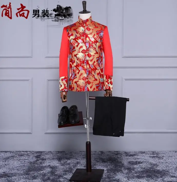 

Red dragon coat blazer men formal dress latest coat suit men costume homme stand collar marriage wedding suits for men's novelty