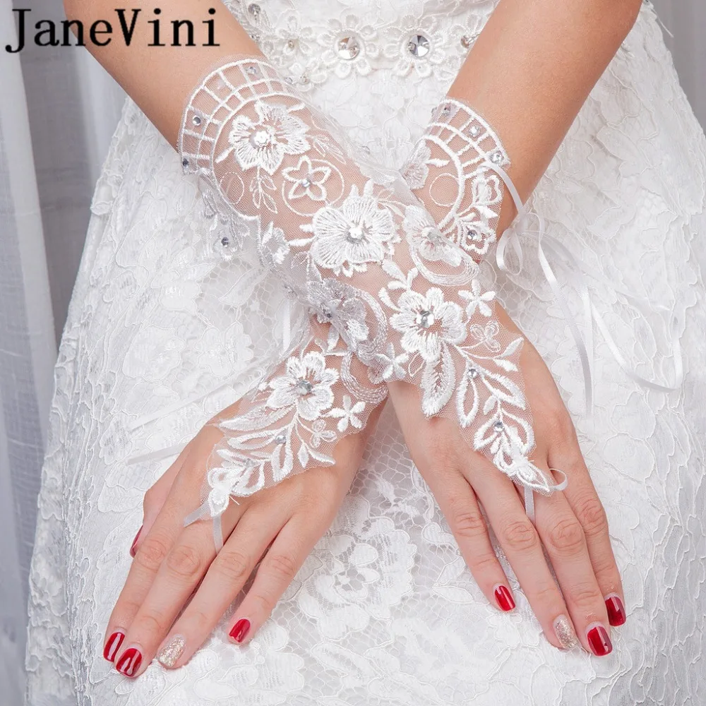 Белые свадебные перчатки jaevini 2020, свадебные перчатки без пальцев с бисером, кружевные свадебные перчатки со стразами, свадебные аксессуары от AliExpress WW