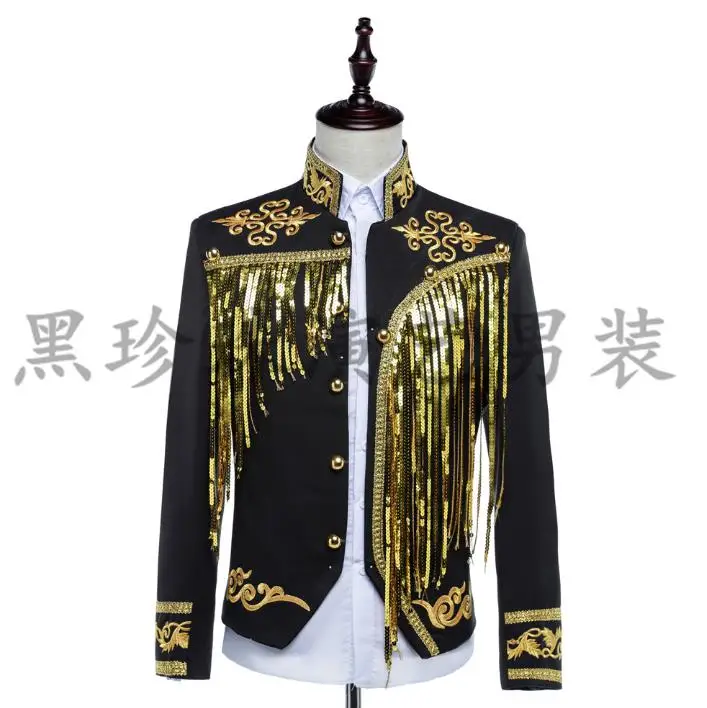 Tassel men suits designs masculino homme terno stage costumes for singers men sequin blazer dance clothes jacket style dress