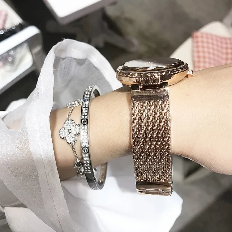 

Top Luxury Brand Casual Clock Ladies Wrist Watch Relogio Feminino Gold Purple Mesh Stainless Steel Watches Women relojes mujer
