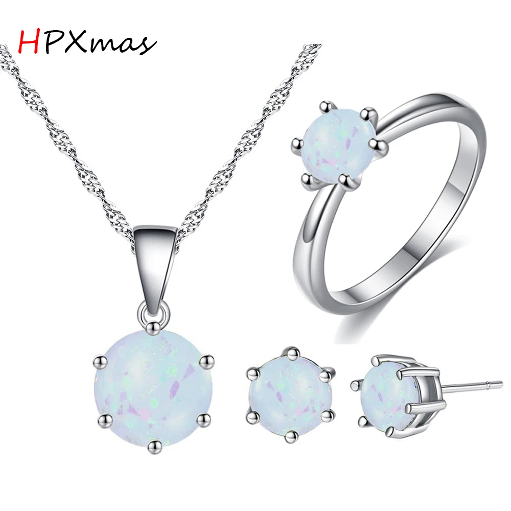 HPXmas классические опаловые серьги Кольцо Кулон Ожерелье Ювелирные наборы для