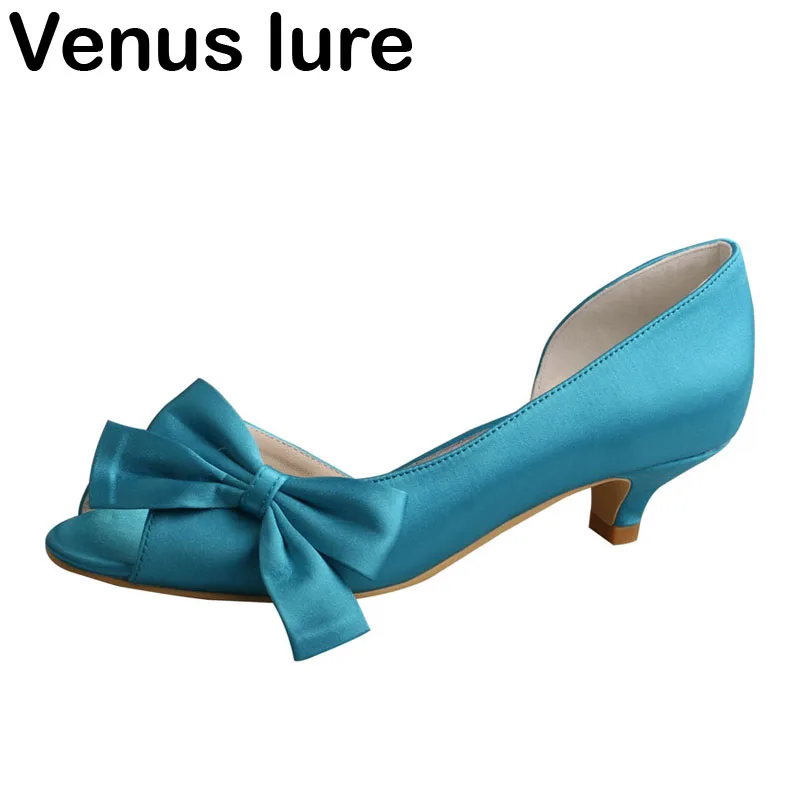 Venus lure Colore Su Misura Tacco Basso Scarpe Da Sposa per la Sposa Aqua Blue Raso con Archi