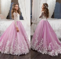 lovely lace flower girls dresses for weddings pink long sleeves a line long sleeves pageant dresses for girls kids prom gowns
