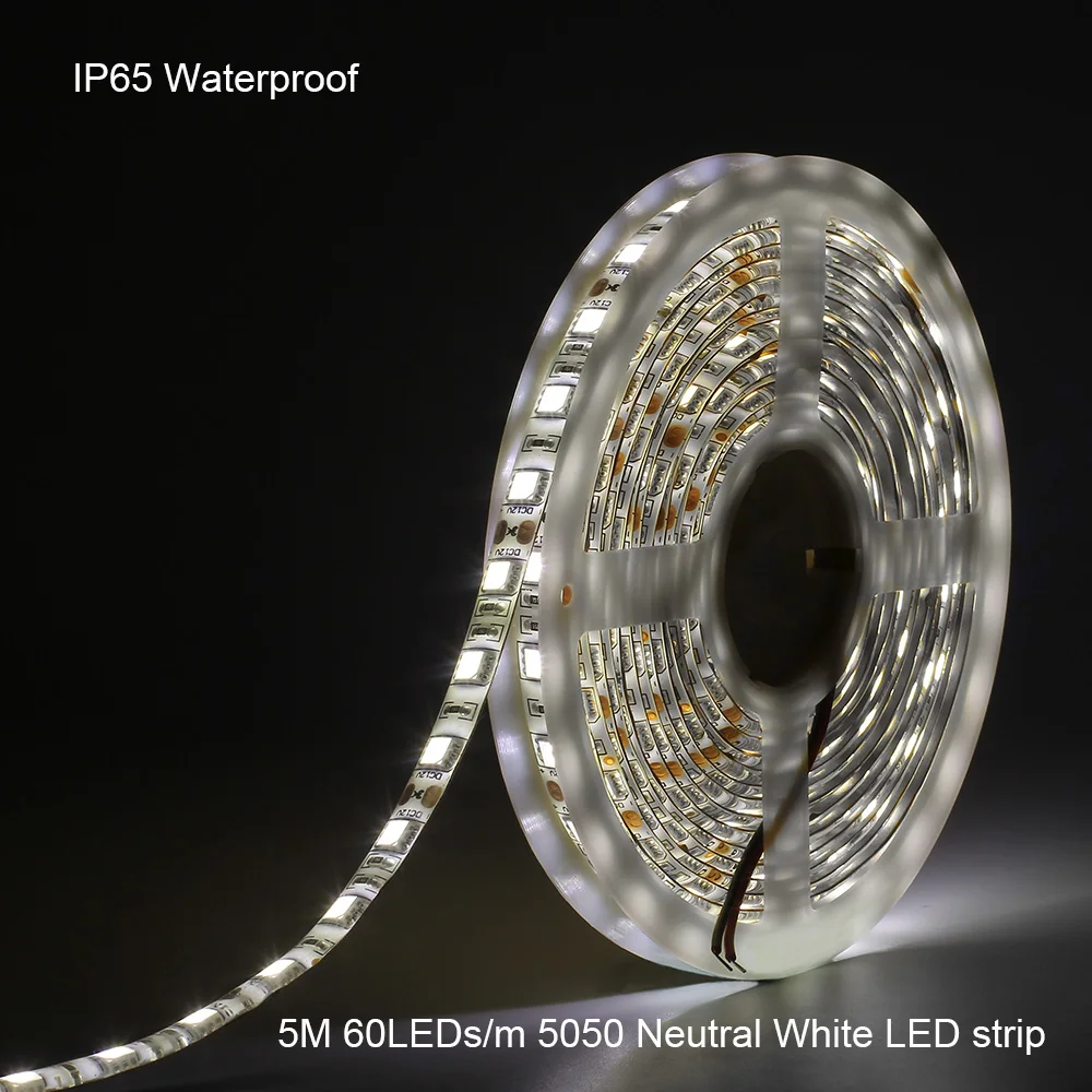 Нейтральный белый 4000K Светодиодная лента 5050 60LED/M 5 M/Roll DC 12V гибкая полоса света