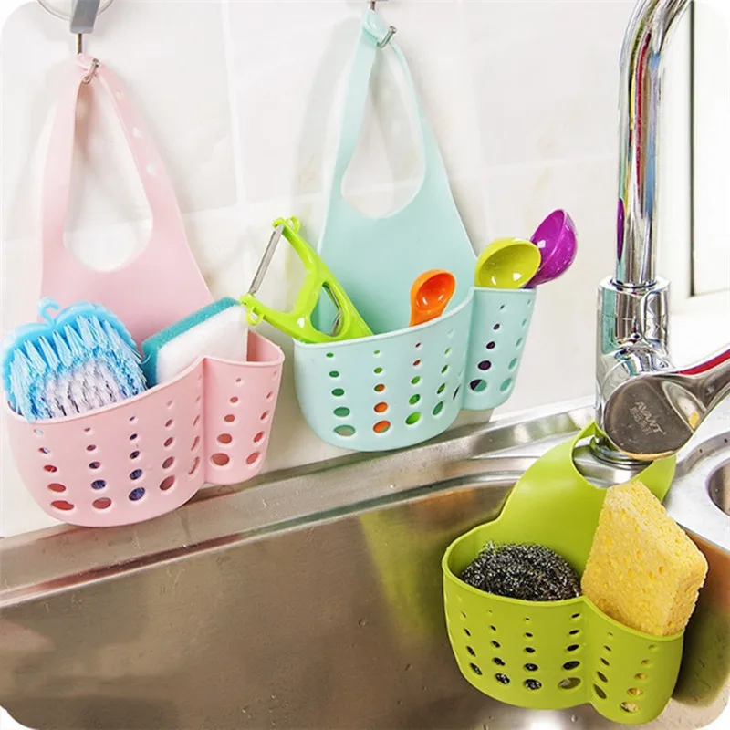 

Kitchen Sink Hanging Drain plastic Basket Adjustable Snap Button Type Racks Faucet Storage Baskets Sponge Bathroom Gadgets