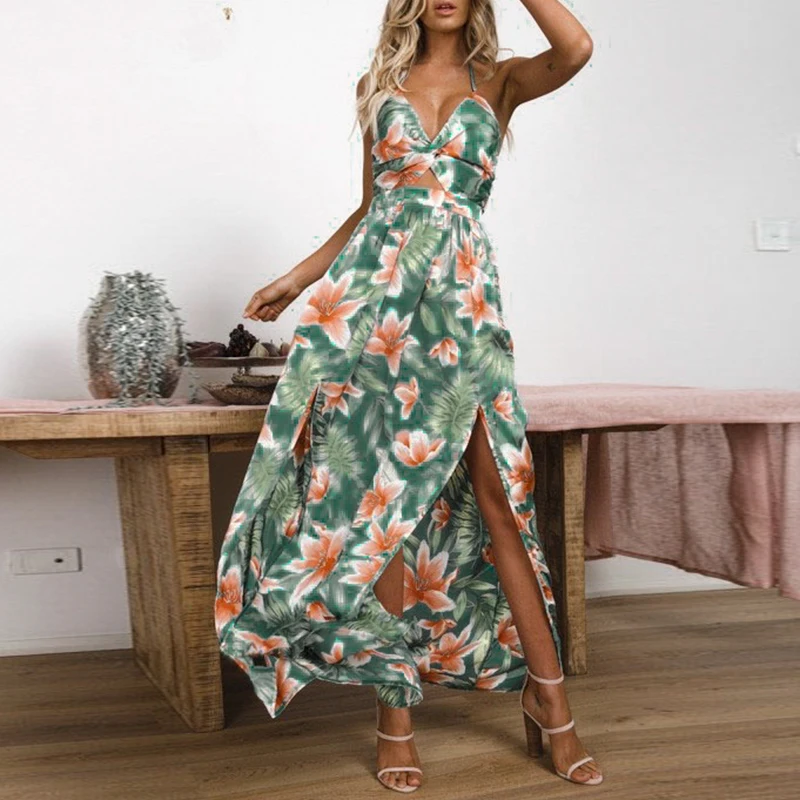 Элегантное макси-платье с цветочным принтом 2019 вечерние платья открытой спиной