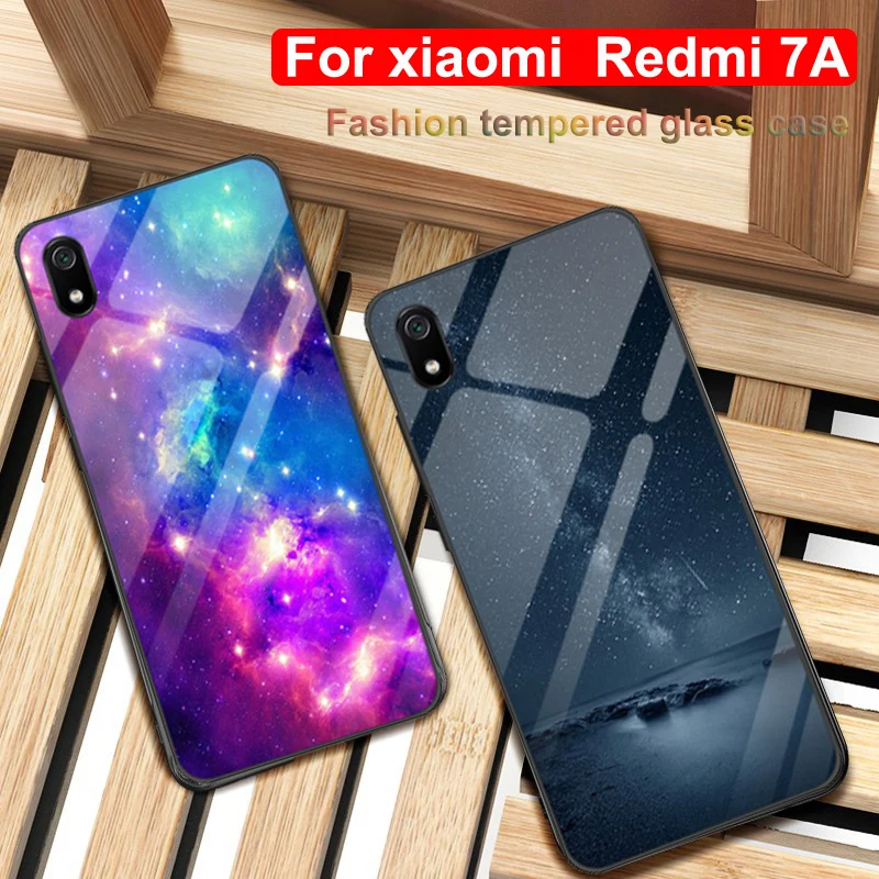 Для xiaomi redmi 7A чехол звездная звезда закаленное стекло+ ТПУ Край жесткий чехол s redmi 7A стеклянный чехол для xiaomi redmi 7 A сумка