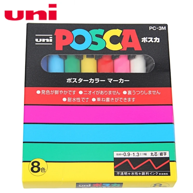 Uni Posca PC 3M ручка маркер для рисования с тонким наконечником 0 9 мм 1 3 набор из 8