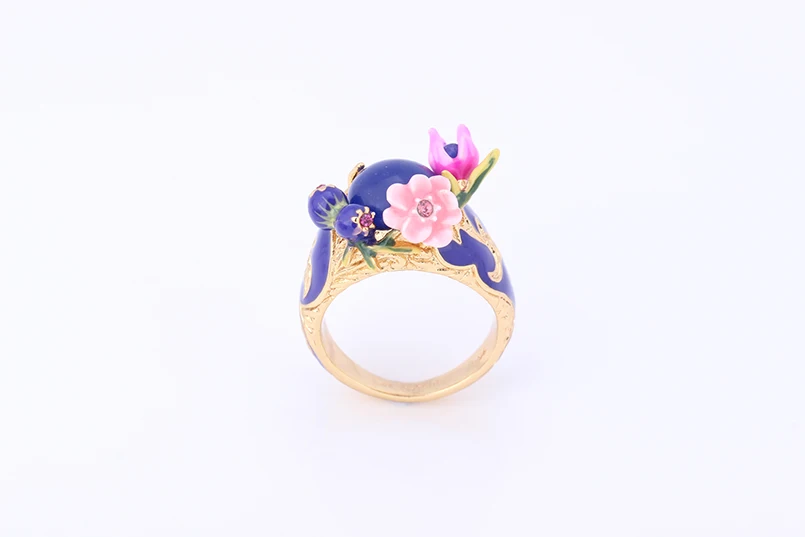 MISHA Luxury Rings For Women Enamel Glaze Handmade Blue Purple Ring Simulation Gems Jewelry For Ladies Girlfriends Gift L460