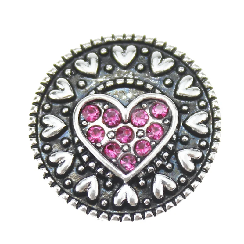 10pcs/lot heart-shaped Rhinestone 18mm metal snap buttons jewelry fit bracelet necklace button for women gift | Украшения и