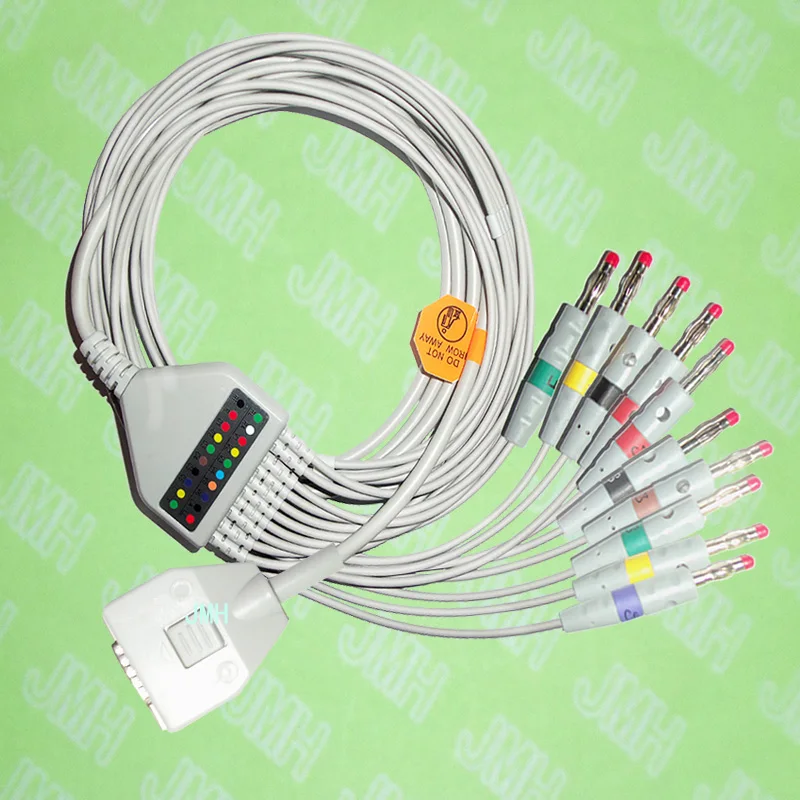 

Compatible with Fukuda ME KP-500 EKG 10 lead,One-piece ECG cable and leadwires,15PIN,4.0 red Banana,IEC or AHA.
