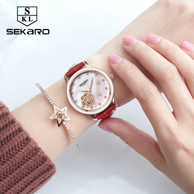 Sekaro 2019 женские роскошные Брендовые часы модные наручные с цветком Montre Femme