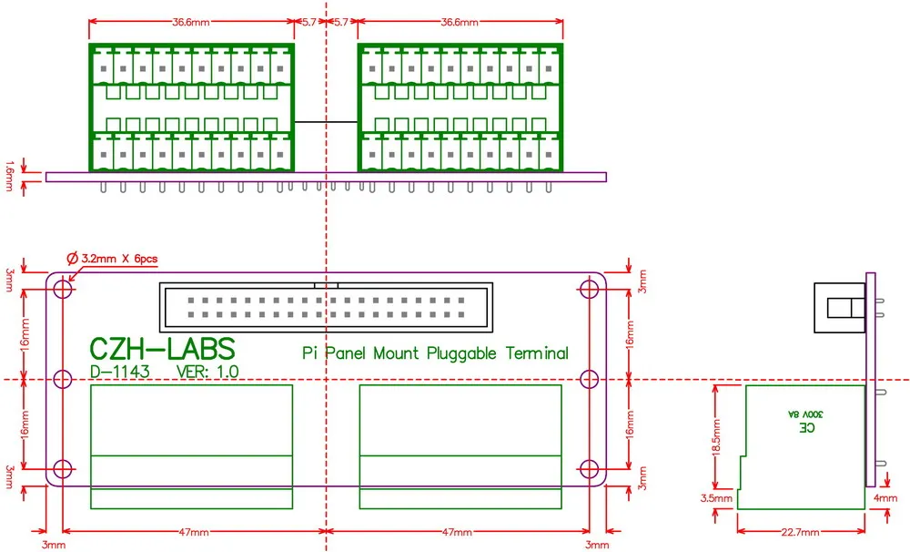 Панель Pi для модуля блока клеммы с разъемом Raspberry Pi.|terminal block|terminal block pluggablepanel mount