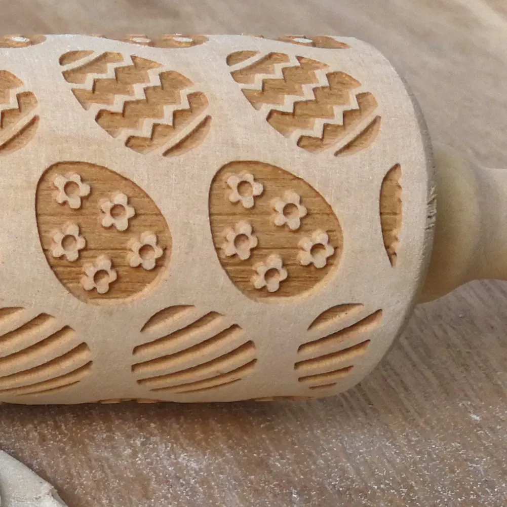 Пасхальное яйцо печать деревянная Скалка 3D тисненая скалка для выпечки дома Kicthen