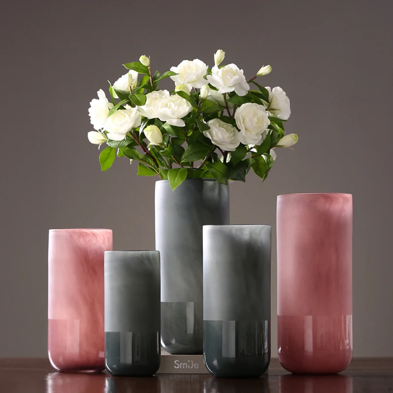 

Creative Glass Vase Grey Pink Simple Glass terrarium Tabletop flower vase jarrones decorativos moderno wedding home decoration