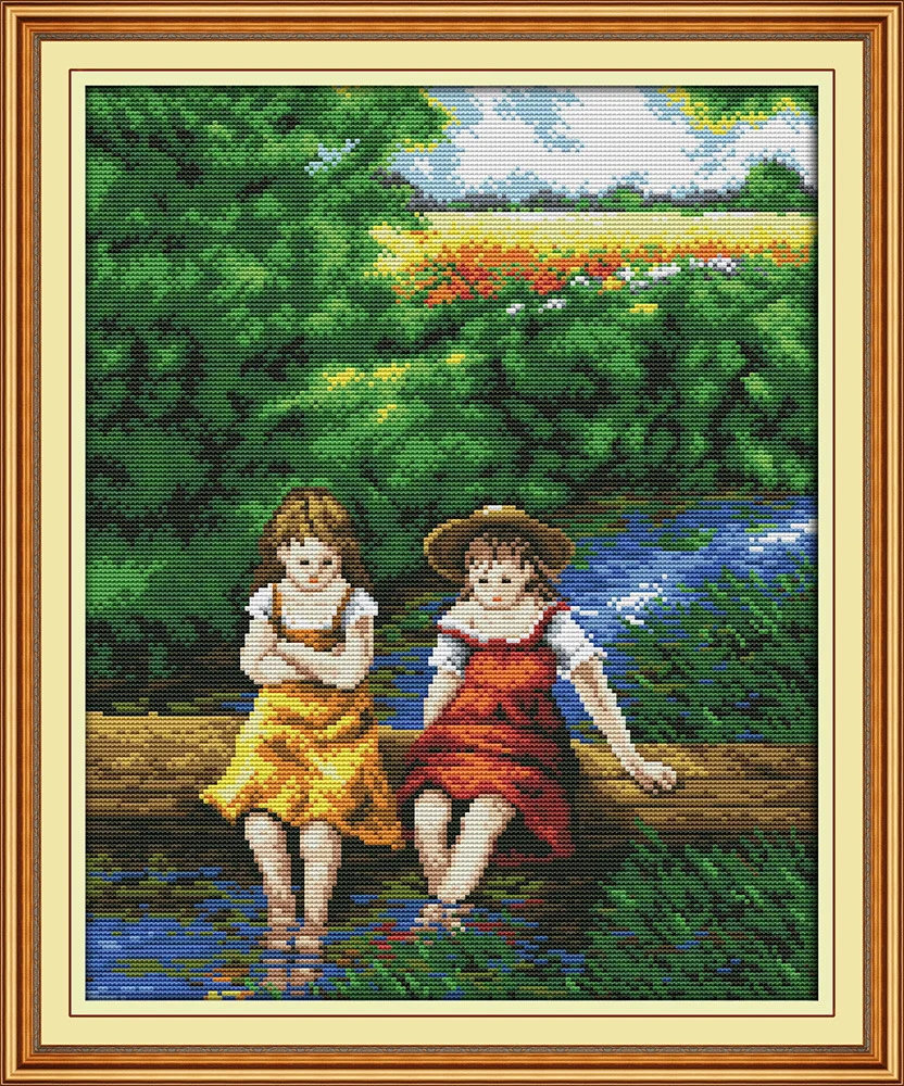Joy Sunday Children friends rest on rever DMC Счетный Китайский Набор для вышивки крестиком | Дом и
