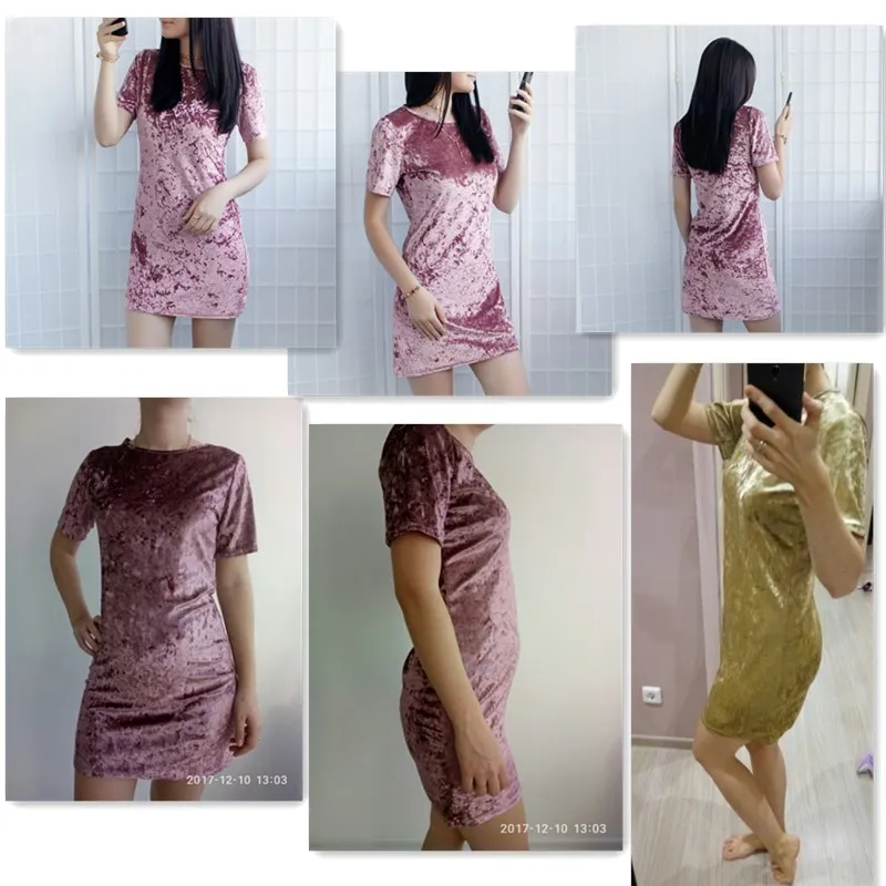 Spring Summer Casual O-neck Velvet Women Short Sleeve Mini Bodycon Solid Color Soft Sexy Ladies Dresses | Женская одежда