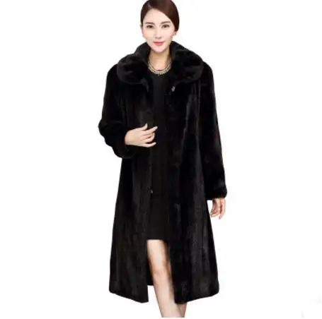 black Women Long Section Fake Mink Fur Jackets Winter Autumn Casual Man-Made Fur Coats Large Size Female Immitation Fur Outwears J2420 - Цвет: black