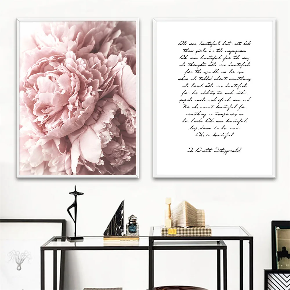 

Nordic Simple Style Pink Flowers Sentence Home Decor Painting Poster Canvas Painting Space Wall Art For Living Room Unframe