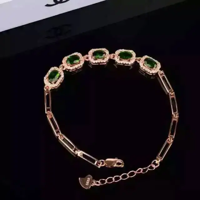 

Браслет женский из серебра 925 пробы, с натуральным зеленым диопсидом
