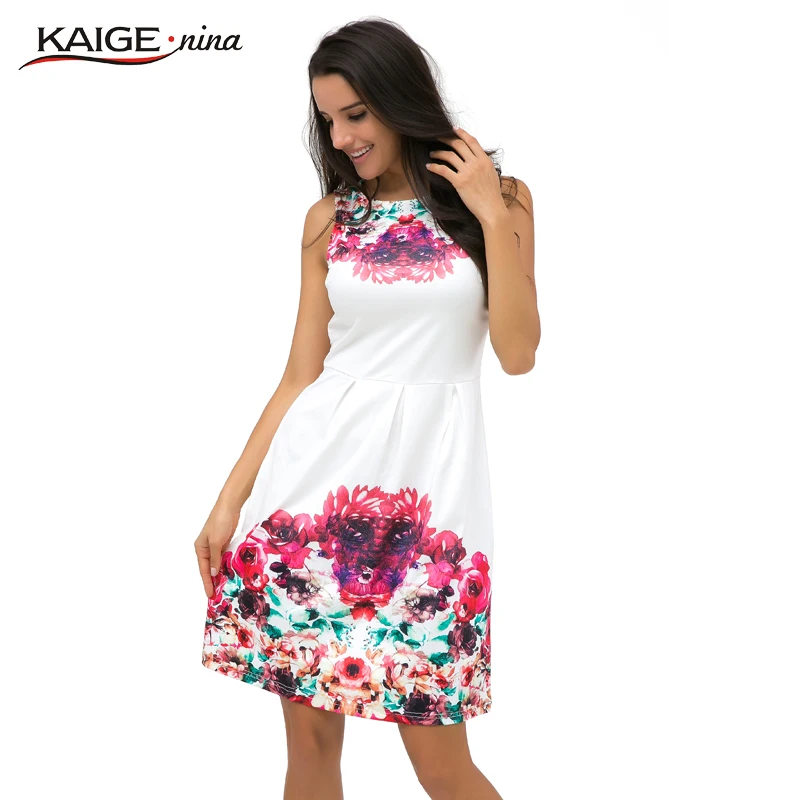 KaigeNina New Fashion Hot Sale Women summer style print dress women sleeveless party Maxi Tropical Floral Print dresses 2157 Женская