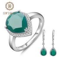 gems ballet solid 925 sterling silver gemstone earrings ring set natural green agate jewelry set for women vintage fine jewelry