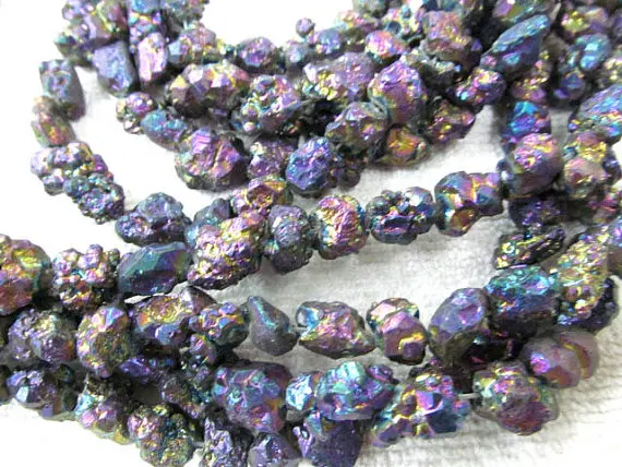 

wholesale discount 5strands 4-15 mm high quality Rainbow Titanium Pyrite Natural chunky rough nugget beads