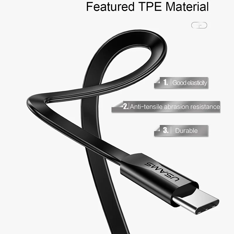 USAMS Быстрая зарядка usb type C кабель для One Plus 6 плоский USB зарядное устройство samsung Galaxy