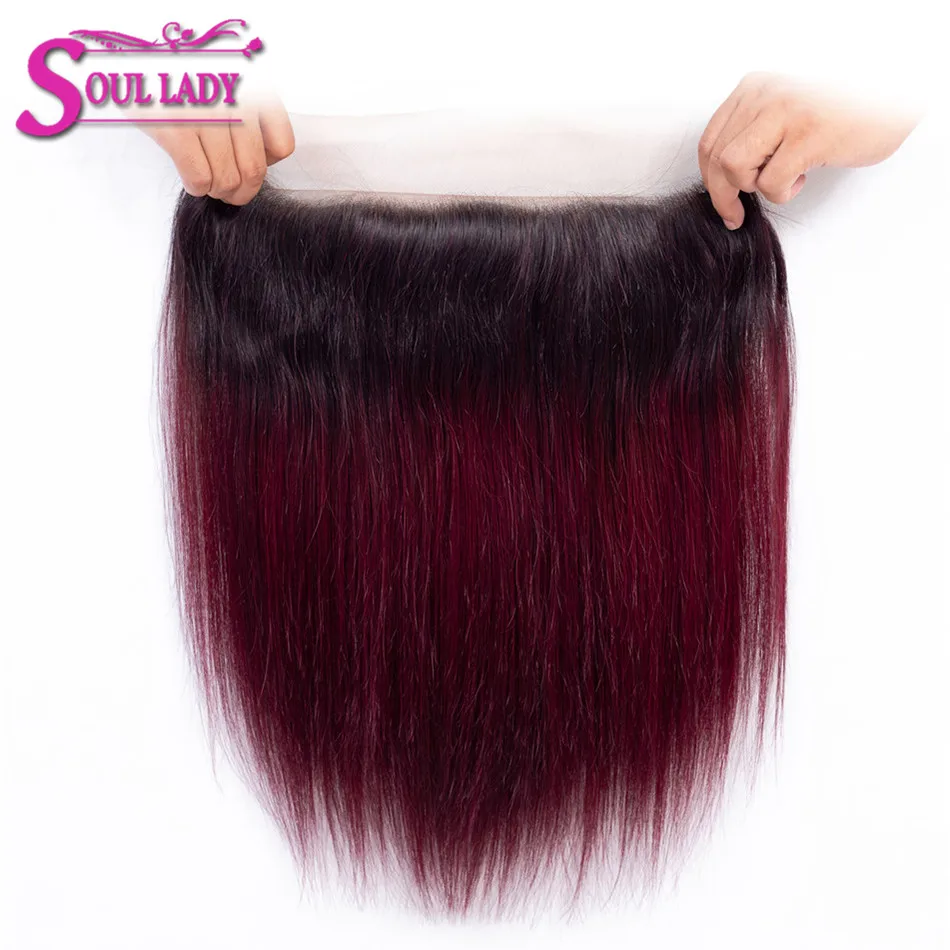 

Soul Lady Ombre Peruvian Straight Hair T1b/99J 13x4 Ear To Ear Lace Frontal Closure Non Remy100% Human Hair Lace Frontal Closure