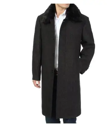 

Winter quinquagenarian wool coats mens plus velvet thickening fur collar medium - long overcoat cashmere trench coat men grey
